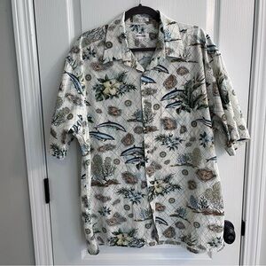 Vintage Pierre Cardin Hawaiian Button Down Camp Shirt Floral Dolphin Aloha XL